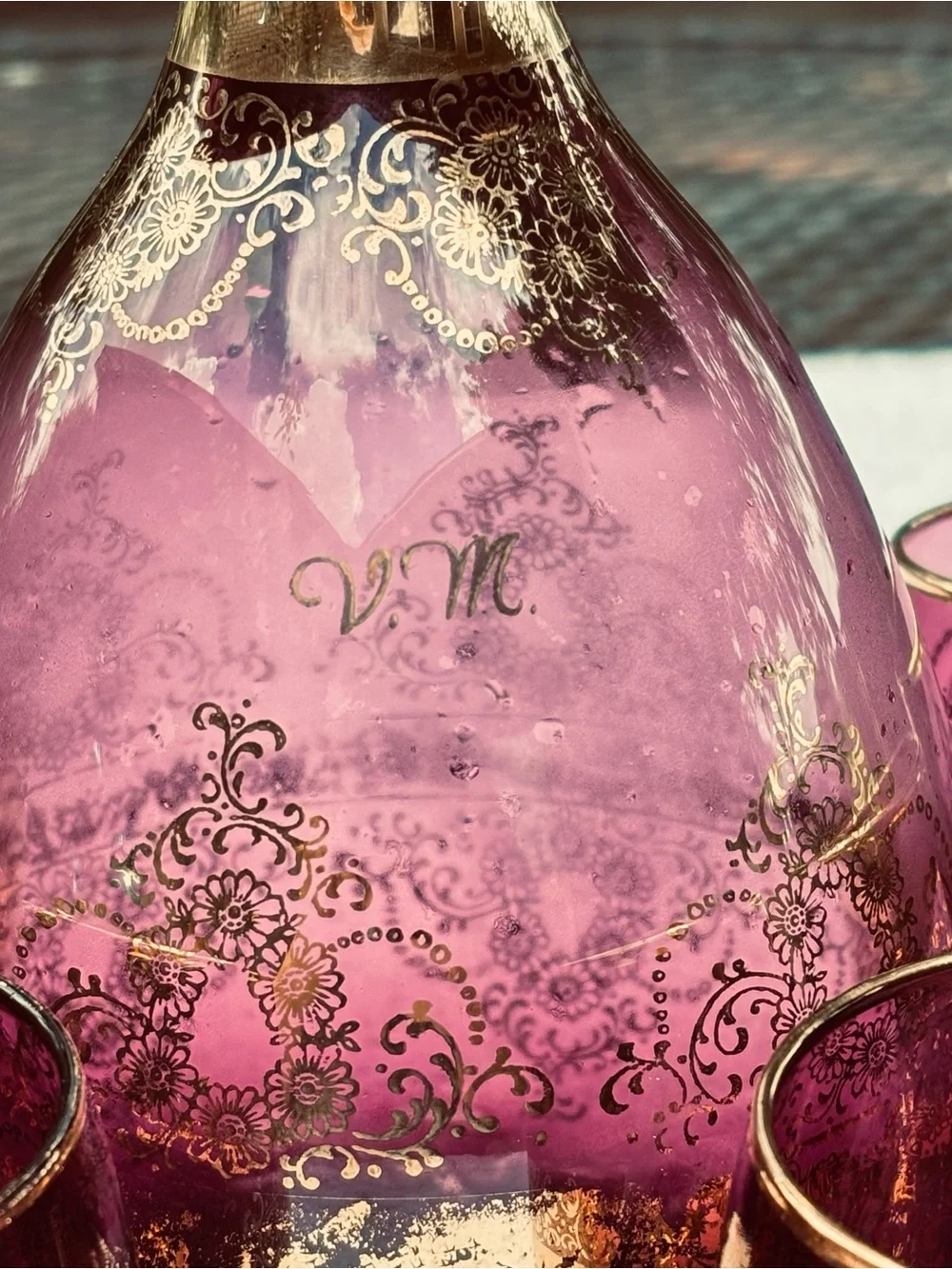 Murano Purple and Gold Glass Decanter Set - 7 Pieces plus a vase